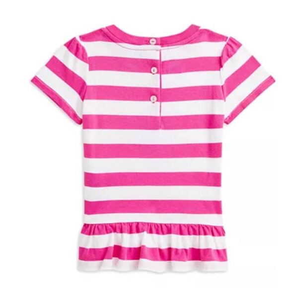 NWT Ralph Lauren Baby Girls Striped Polo Bear Peplum Tee Size 3M Pink $40 [jb] - Picture 2 of 8